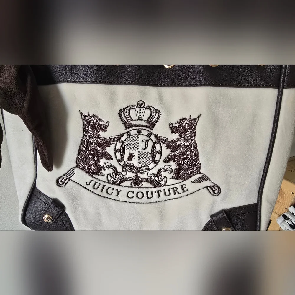 Juicy Couture Classic Scottie Dogs Tote Crystal Canvas Black Trim NWT